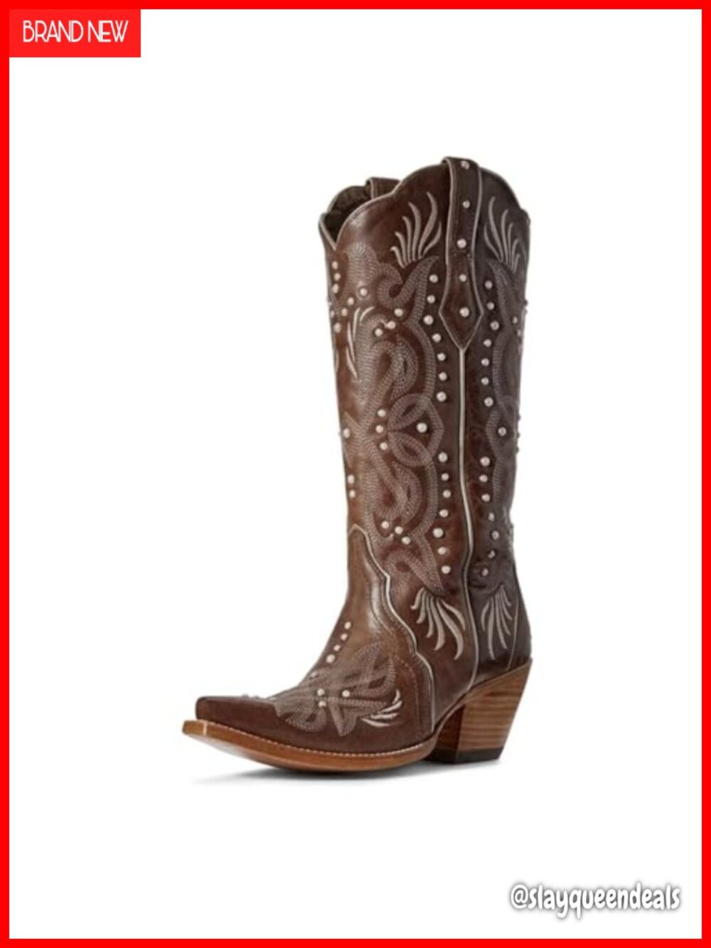 Cowboy Knee High Boots Pearl Embroidered Pointed Toe Chunky Heel Pull On Western